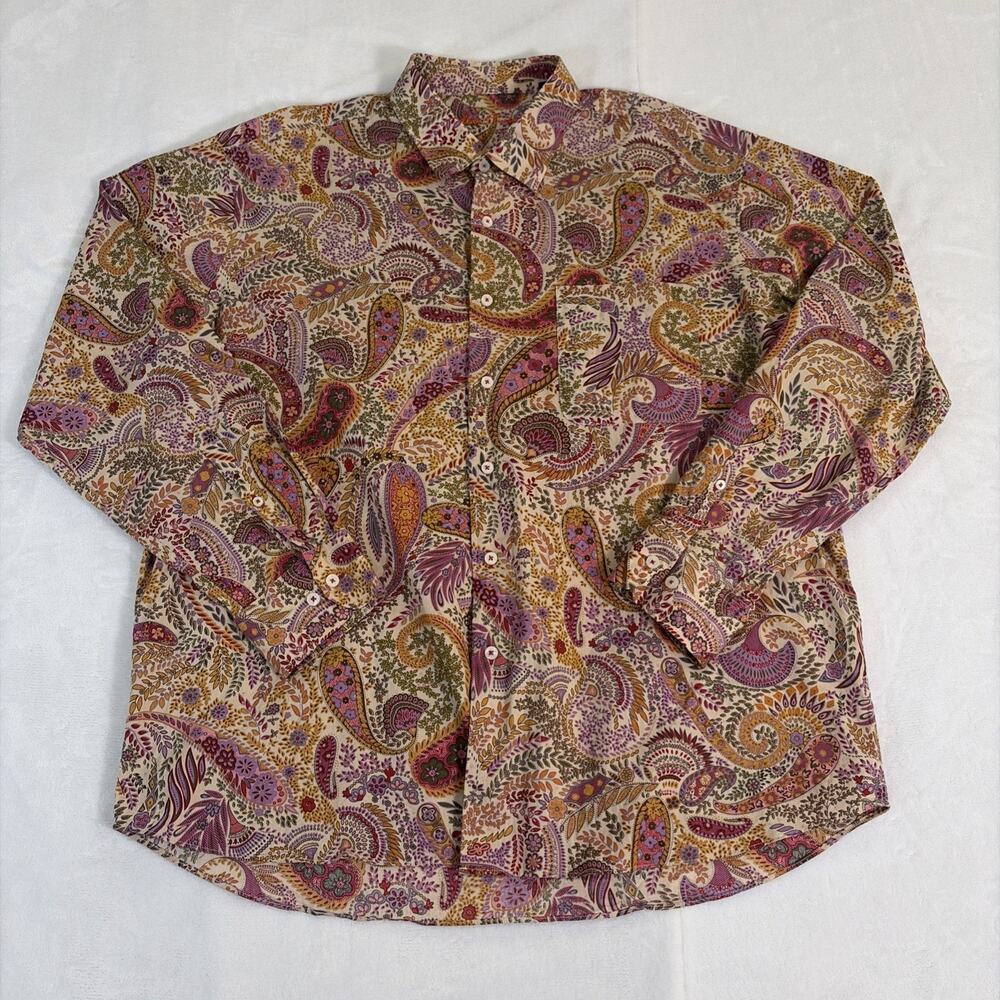Alan Flusser Mens Paisley Print Long Sleeve Button-Up Dress Shirt 2XL Charity